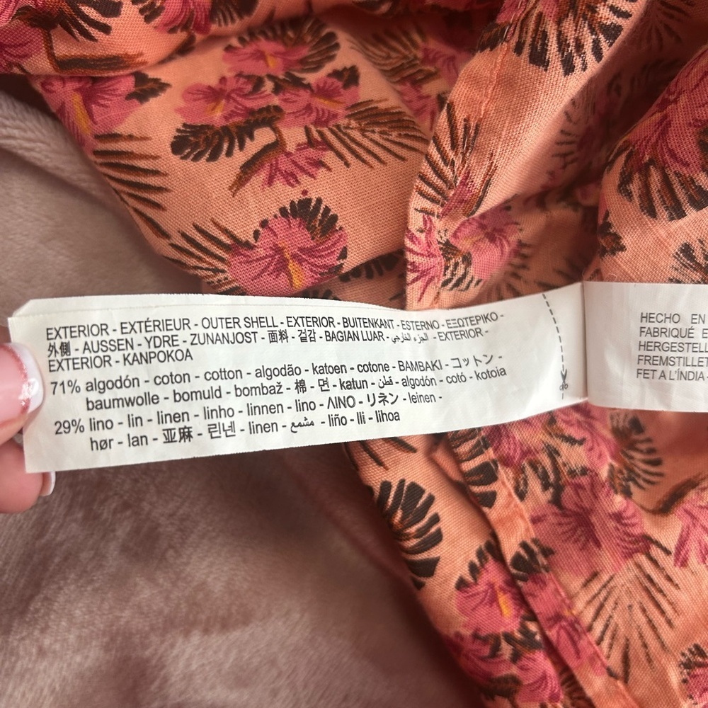 Zara Linen Blend Tropical Floral Faux Wrap Mini Vacation Dress - Picture 8 of 9